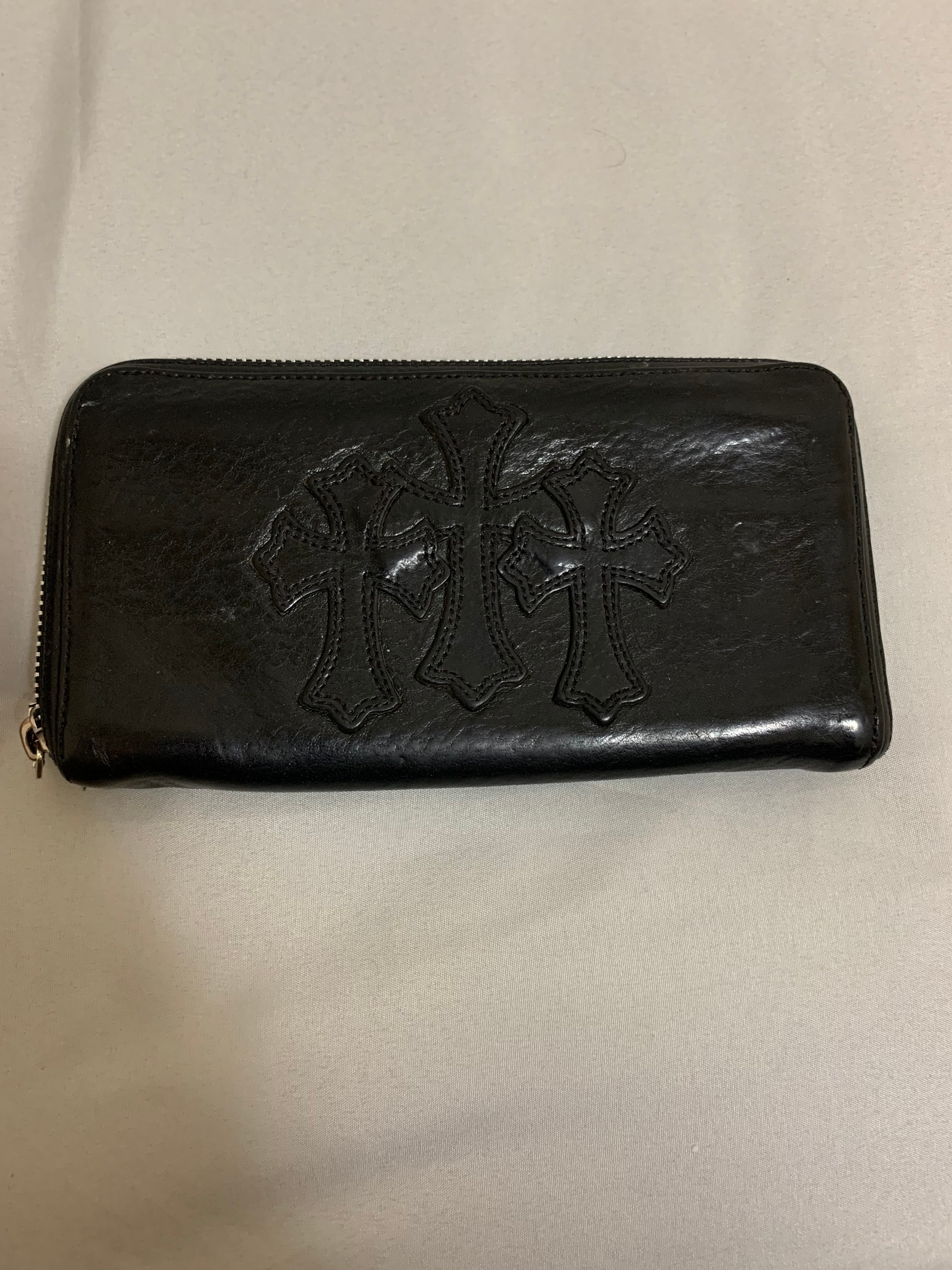 Chrome Hearts REC F Heavy Leather Zip Wallet / 3 Cemetary Cross "Black"
