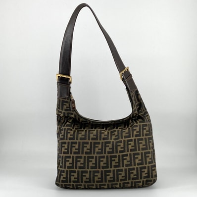 FENDI(フェンディ) ズッカ柄 セミ レザー / ジャガードキャンバス 17634 ショルダーバッグ ブラウン×ダークブラウン