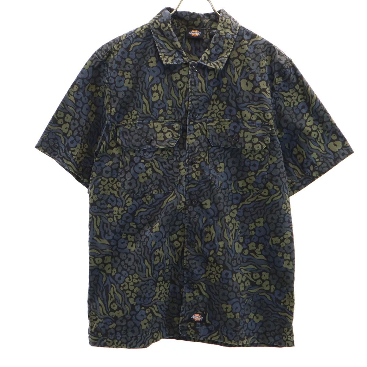 Dickies ディッキーズ 総柄 半袖 ワークシャツ M ブラック系