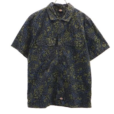 Dickies ディッキーズ 総柄 半袖 ワークシャツ M ブラック系