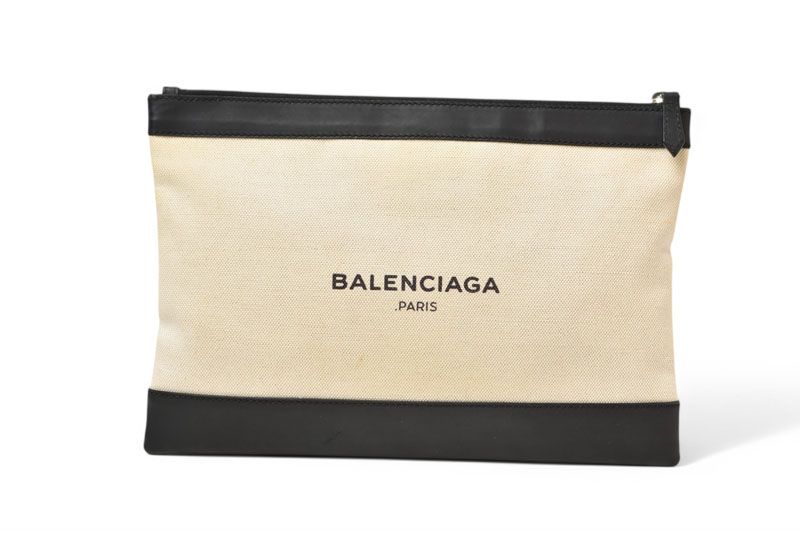 BALENCIAGA Navy Clip Clutch Bag "Natural/Black"