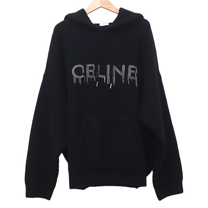 CELINE セリーヌ チェーン フーデッド  セーター ブラック 2AG74430U L メンズ【中古】