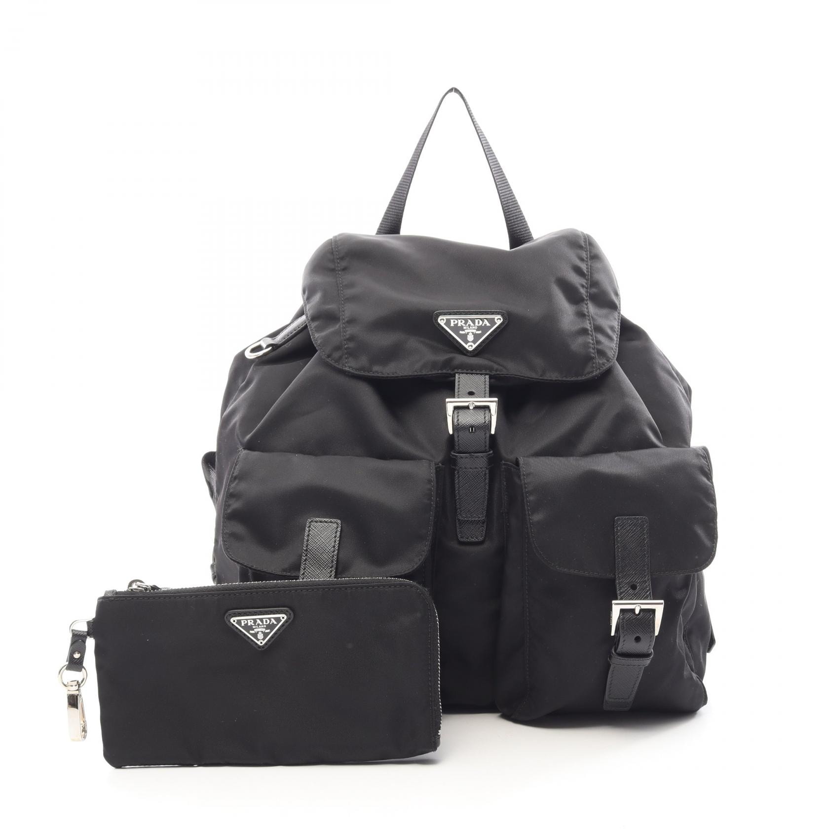 プラダ PRADA リュックサック バックパック バッグ ナイロン レディース ブラック系 1BZ811 【中古】