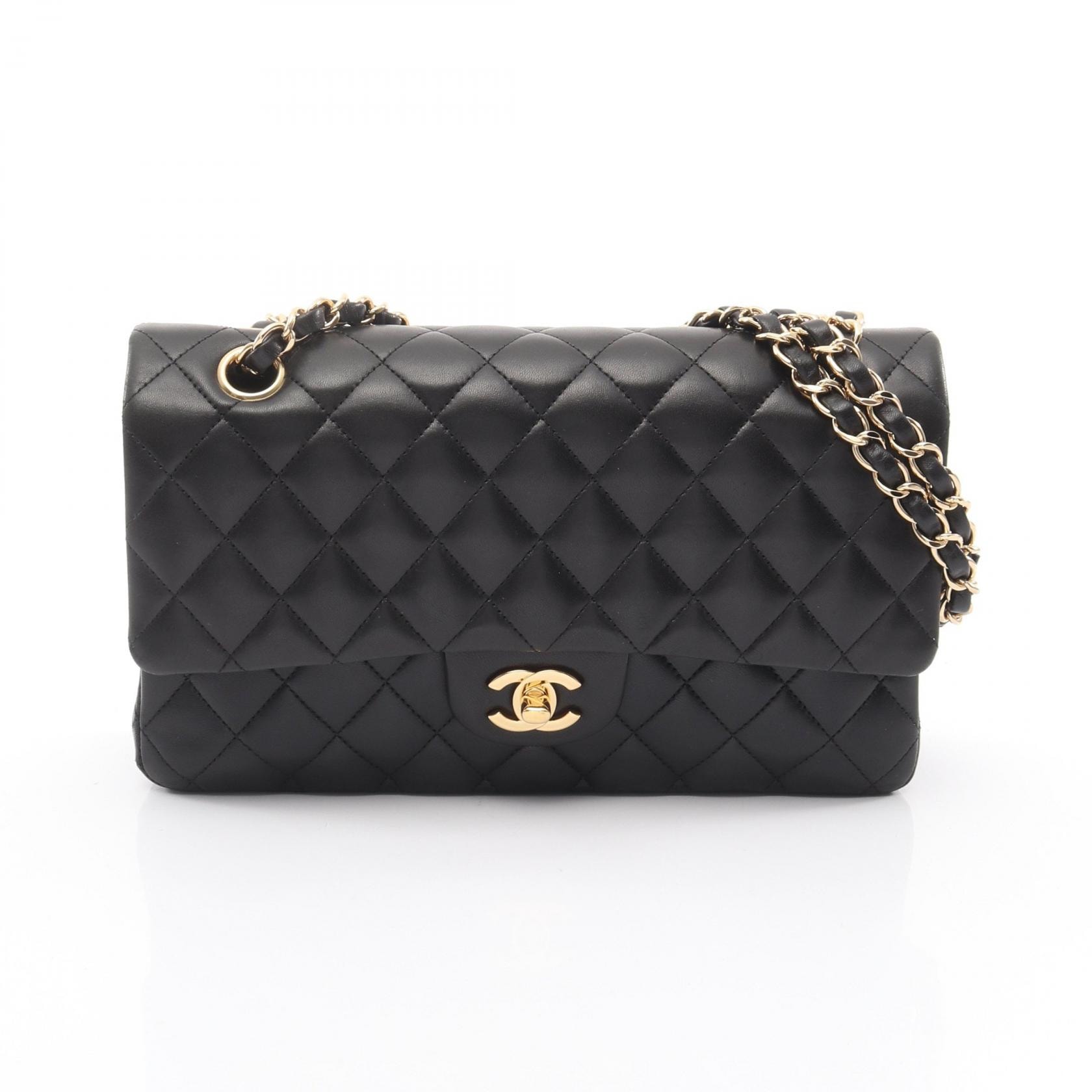 シャネル CHANEL マトラッセ Wフラップ ショルダーバッグ バッグ ラムスキン(羊革) レディース ブラック系 【中古】