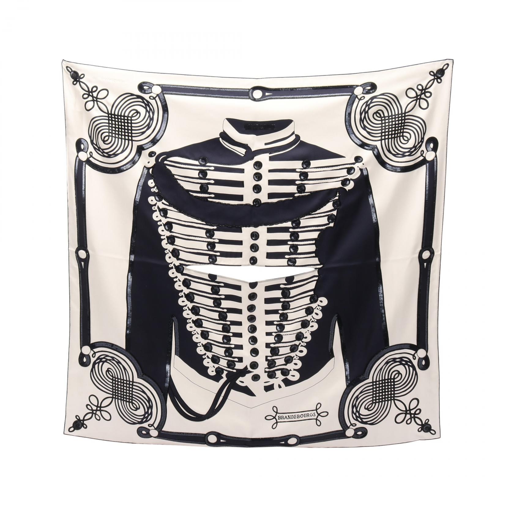 エルメス HERMES カレ ドサール プレシュー BRANDEBOURGS TATTOO ビーズ スパンコール スカーフ 衣料品 シルク シルク レディース ネイビー系 / ホワイト系 【中古】