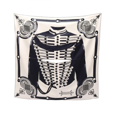 エルメス HERMES カレ ドサール プレシュー BRANDEBOURGS TATTOO ビーズ スパンコール スカーフ 衣料品 シルク シルク レディース ネイビー系 / ホワイト系 【中古】