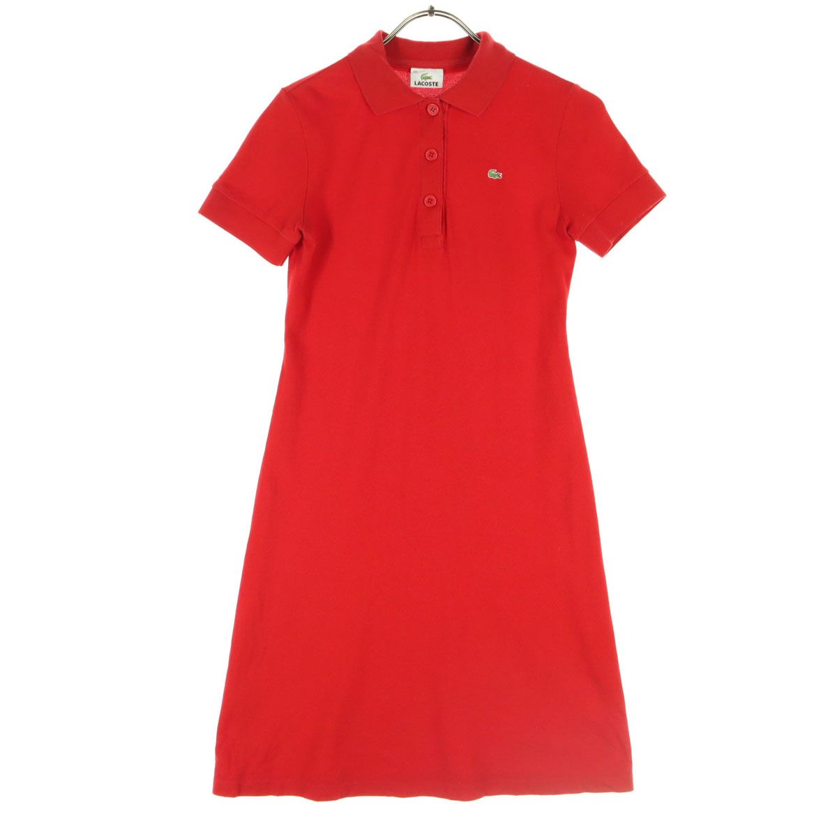 LACOSTE ラコステ 日本製 ワッペン 半袖 ポロ シャツワンピース 40 レッド