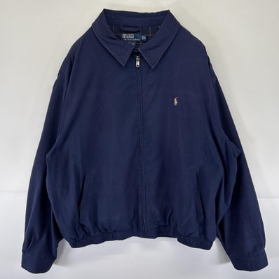 古着 ポロバイラルフローレン Polo by Ralph Lauren スウィングトップジャケット ナイロン ワンポイントロゴ刺繍 14041 ネイビー メンズ