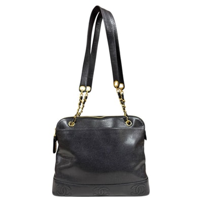 シャネル ココマーク トートバッグ キャビアスキン ブラック レディース CHANEL 中古