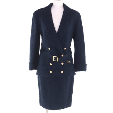 美品 シャネルブティック スーツ ネイビー レディース 36