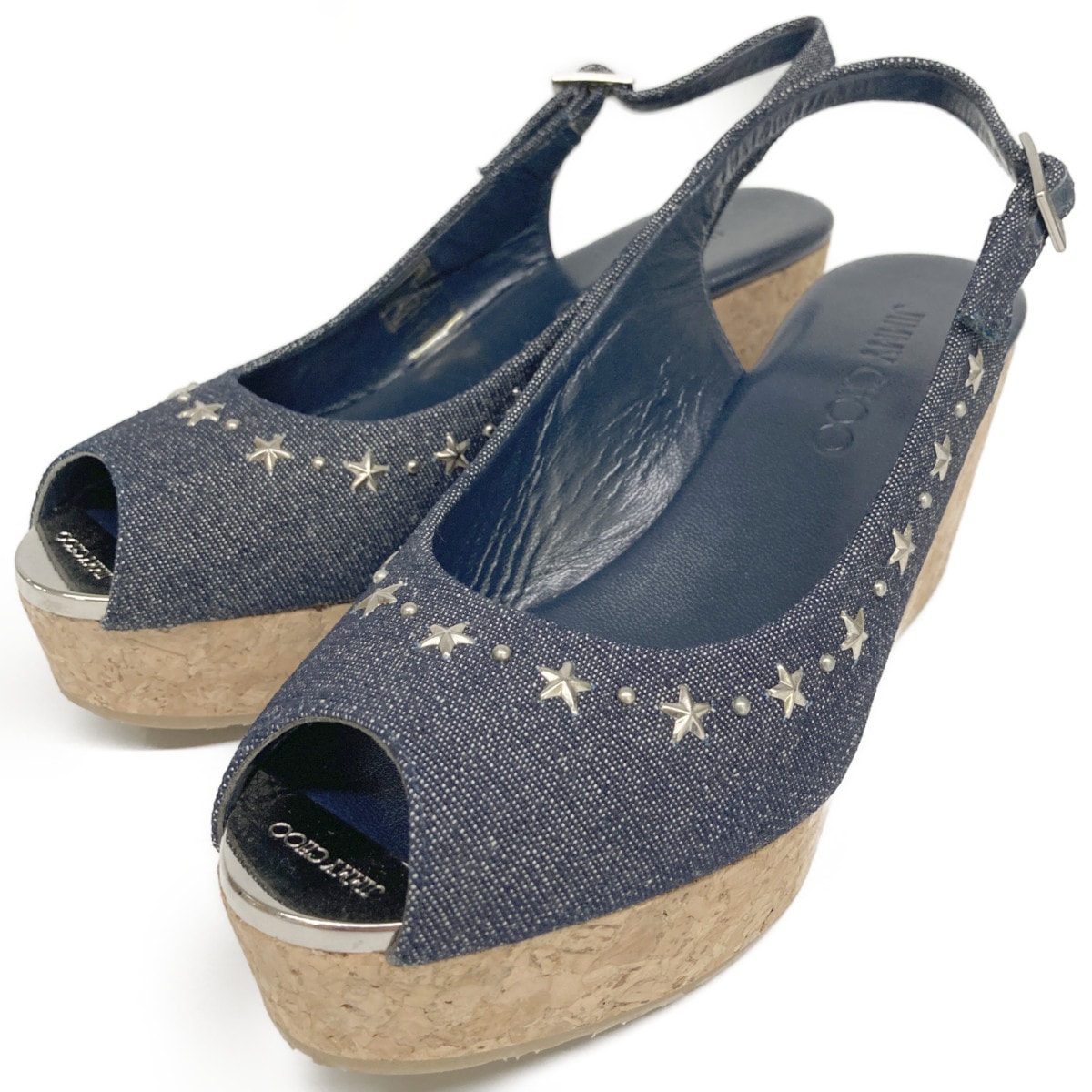 ジミーチュウ デニム スタースタッズ コルクソール ウェッジサンダル 37