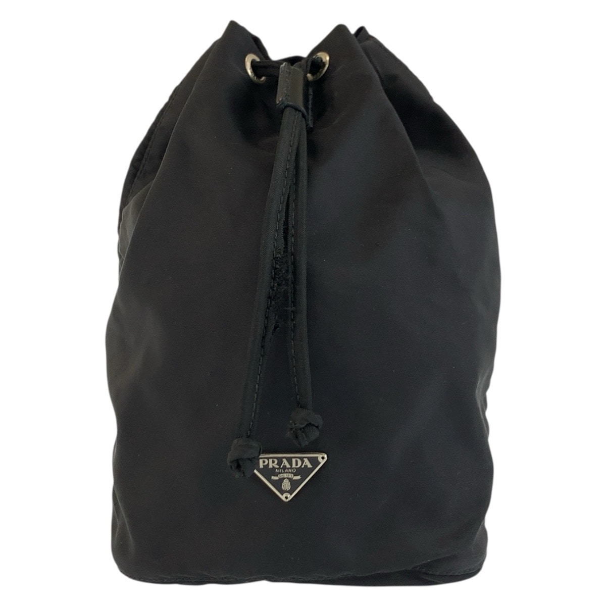 美品 PRADA プラダ テスート 三角ロゴプレート ブラック 黒 シルバー金具 ナイロン ポーチ 巾着ポーチ 602932 【中古】