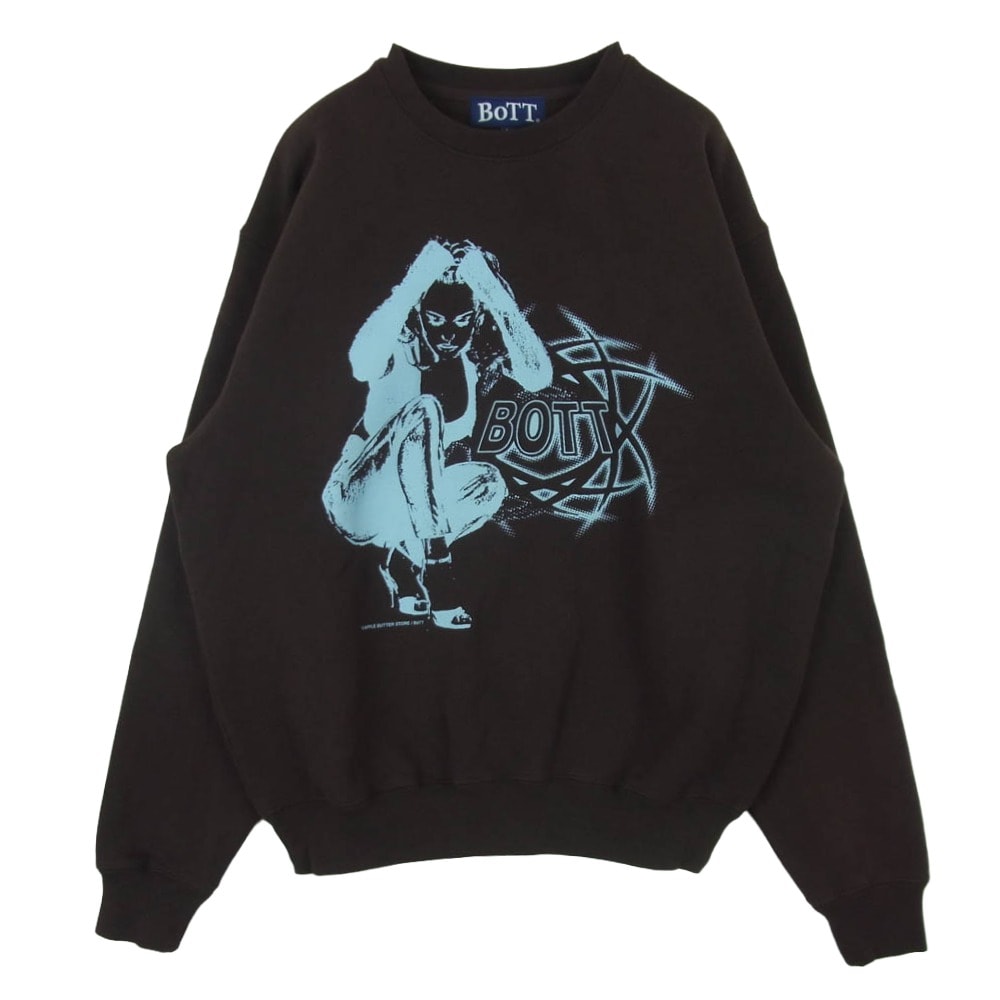 BOTT ボット APPLE BUTTER STORE Crew Neck アップルバターストア クルーネック スウェット ブラウン系 L【中古】