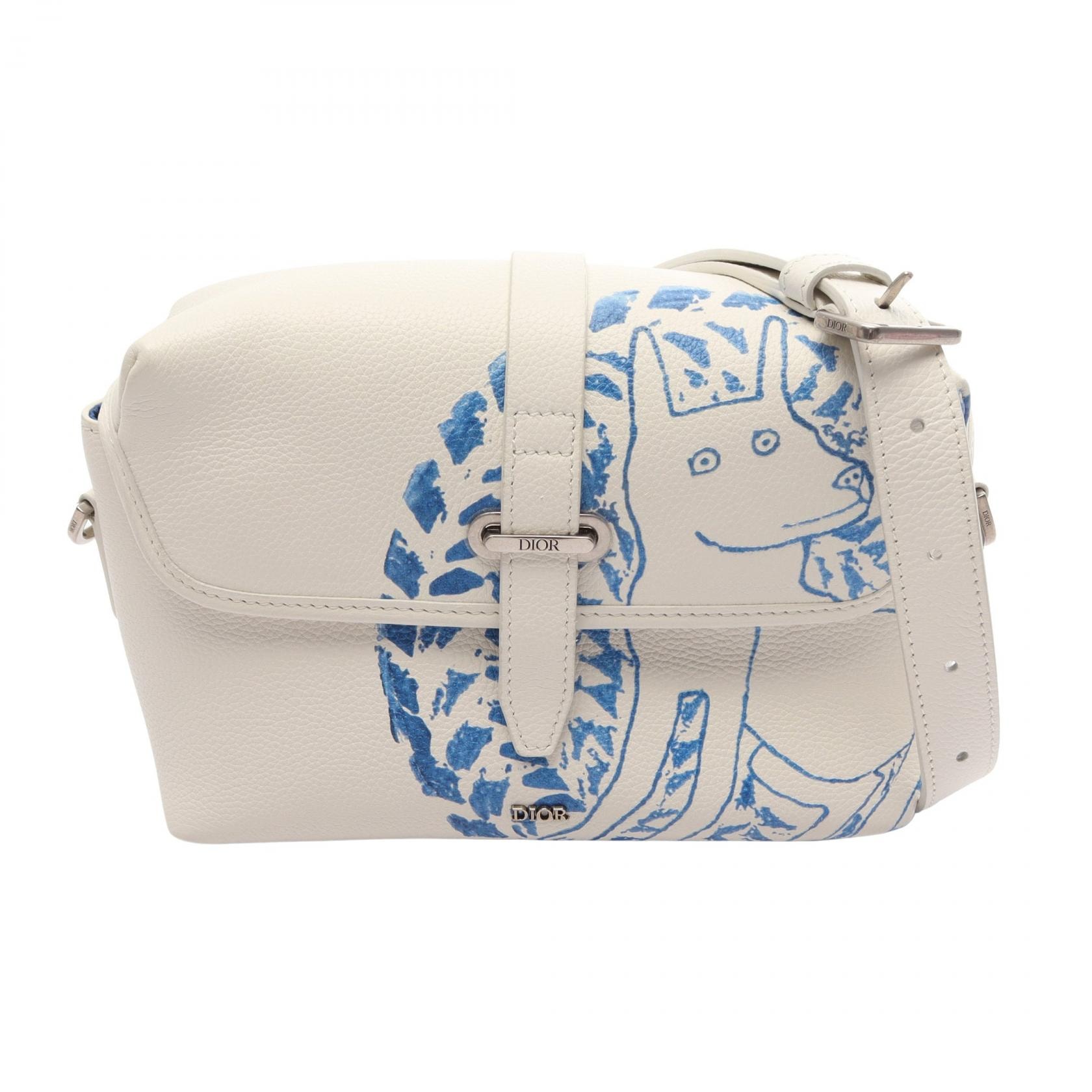 ディオール Dior Christian Dior × HYLTON NEL ショルダーバッグ バッグ レザー メンズ ホワイト系 / ブルー系 【中古】