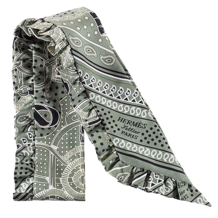 HERMES エルメス ツイリー Eperon d'Or Bandana エプロン ドール バンダナ 852978S 08 スカーフ 2024SS シルク グリーン ホワイト【中古】