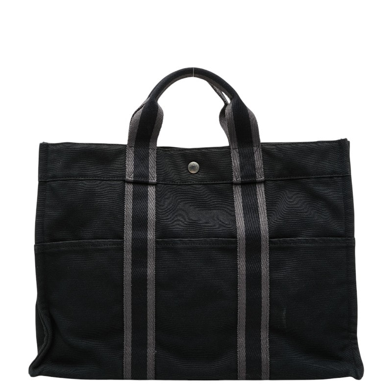 エルメス フールトゥMM トートバッグ ハンドバッグ ブラック グレー コットン レディース HERMES 【中古】