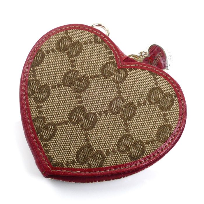 GUCCI グッチ ハート コインケース ベージュ レッド 152615 レディース【中古】【美品】