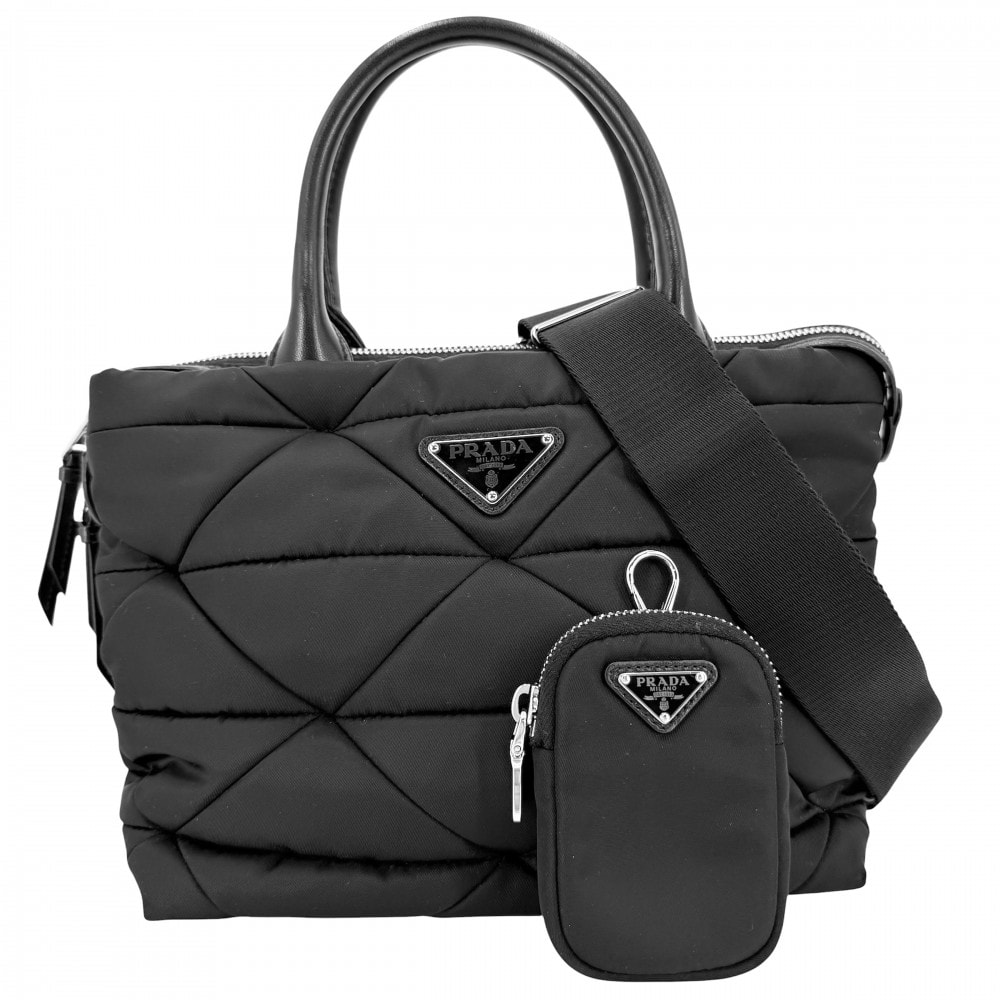 PRADA プラダ 2WAY スモール パデッド ハンドバッグ ショルダーバッグ 肩掛け 斜め掛け 1BG373 ナイロン    ブラック 黒 シルバー金具 レディース 美品【中古品】