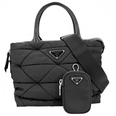 PRADA プラダ 2WAY スモール パデッド ハンドバッグ ショルダーバッグ 肩掛け 斜め掛け 1BG373 ナイロン ブラック 黒 シルバー金具 レディース 美品【中古品】