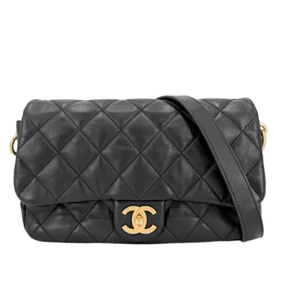 CHANEL シャネル ショルダーバッグ マトラッセ ココマーク ショルダーバッグ 斜め掛け ラムスキン ブラック 黒 ゴールド金具 レディース【中古品】