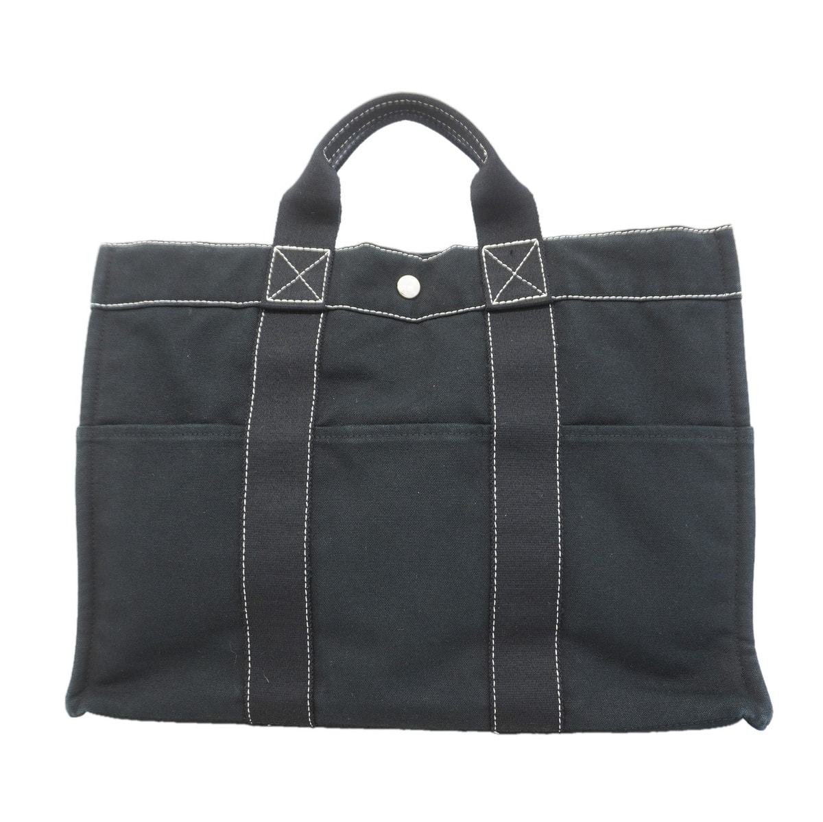 【6kd3459】エルメス トートバッグ ドーヴィルMM キャンバス ブラック シルバー金具【中古】メンズ レディース ユニセックス