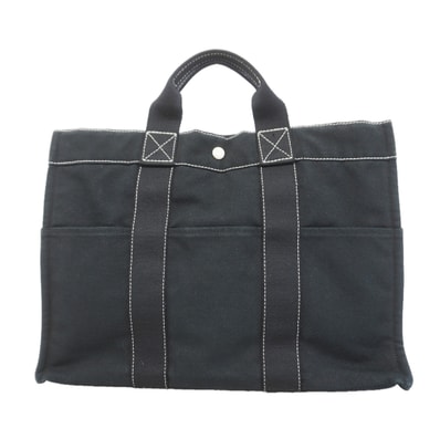 【6kd3459】エルメス トートバッグ ドーヴィルMM キャンバス ブラック シルバー金具【中古】メンズ レディース ユニセックス
