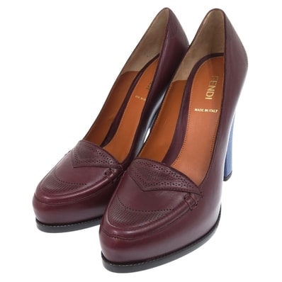 フェンディ ブロックヒール バイカラー レザー リザード バー