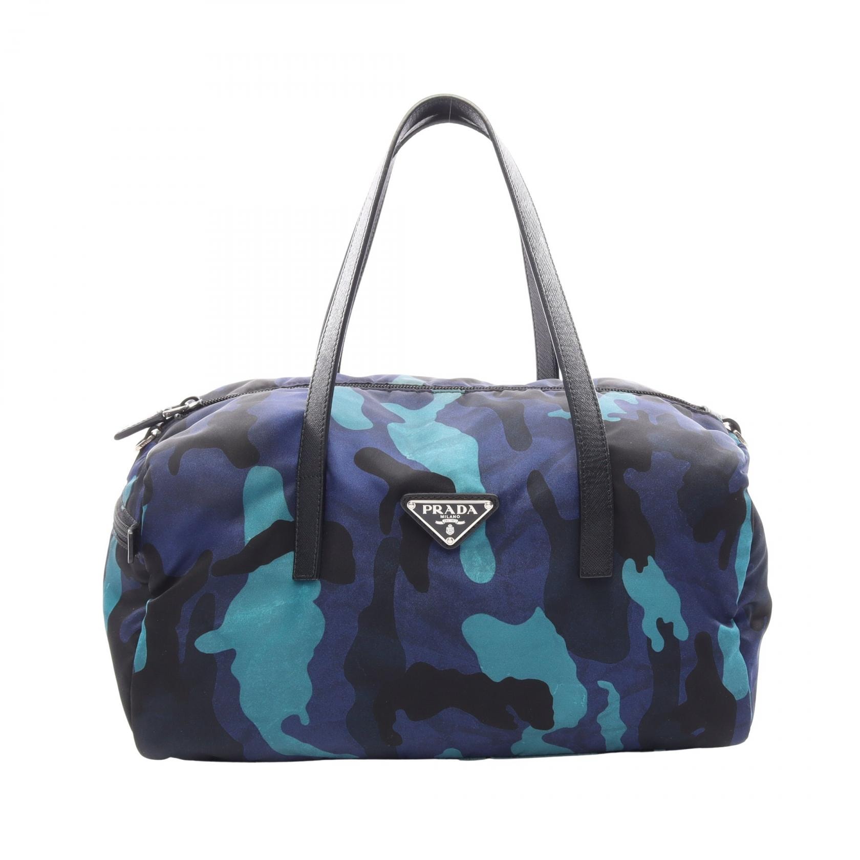プラダ PRADA TESSUTO CAMOUFL カモフラージュ トートバッグ バッグ ナイロン サフィアーノレザー レディース ブルー系 / ブラック系 BL0567 【中古】