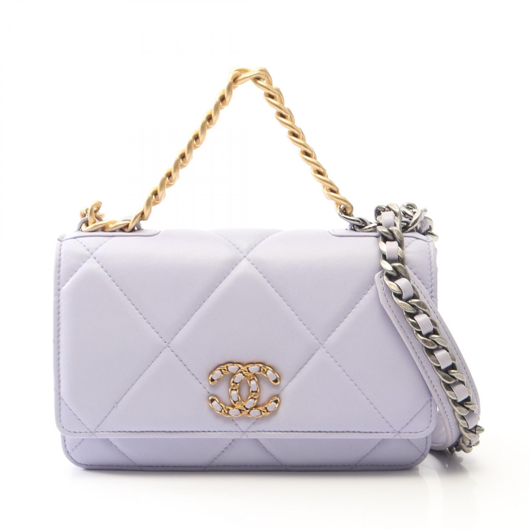 シャネル CHANEL 19 ディズヌフ マトラッセ コンビ金具 2WAY ショルダーバッグ バッグ ラムスキン(羊革) レディース パープル系 AP0957 【中古】