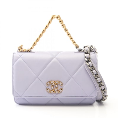 シャネル CHANEL 19 ディズヌフ マトラッセ コンビ金具 2WAY ショルダーバッグ バッグ ラムスキン(羊革) レディース パープル系 AP0957 【中古】