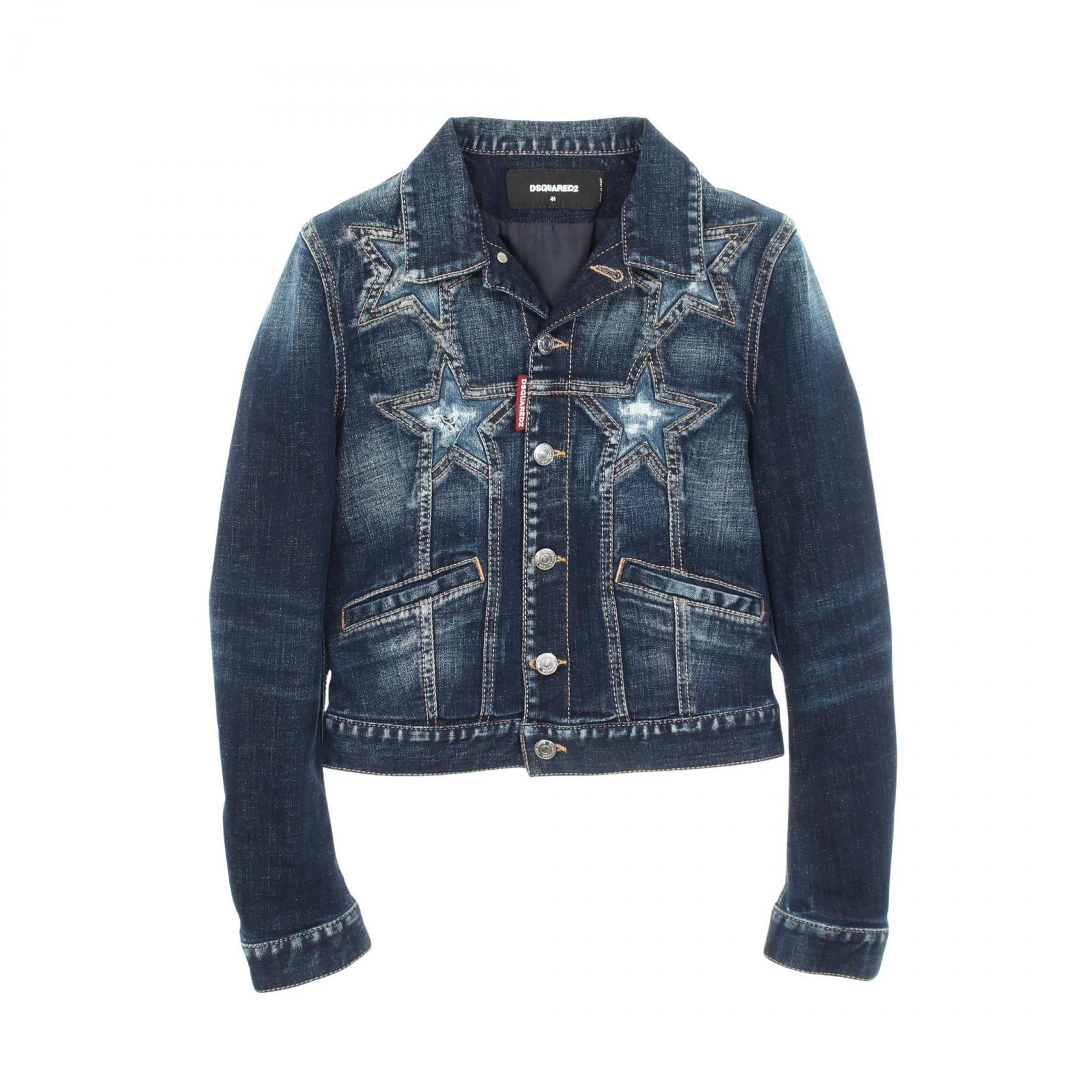 ディースクエアード DSQUARED2 Medium Super Star Wash Classic Jeans Jacket ダメージ加工 デニムジャケット 衣料品 アウター コットン レディース ネイビー系 【中古】