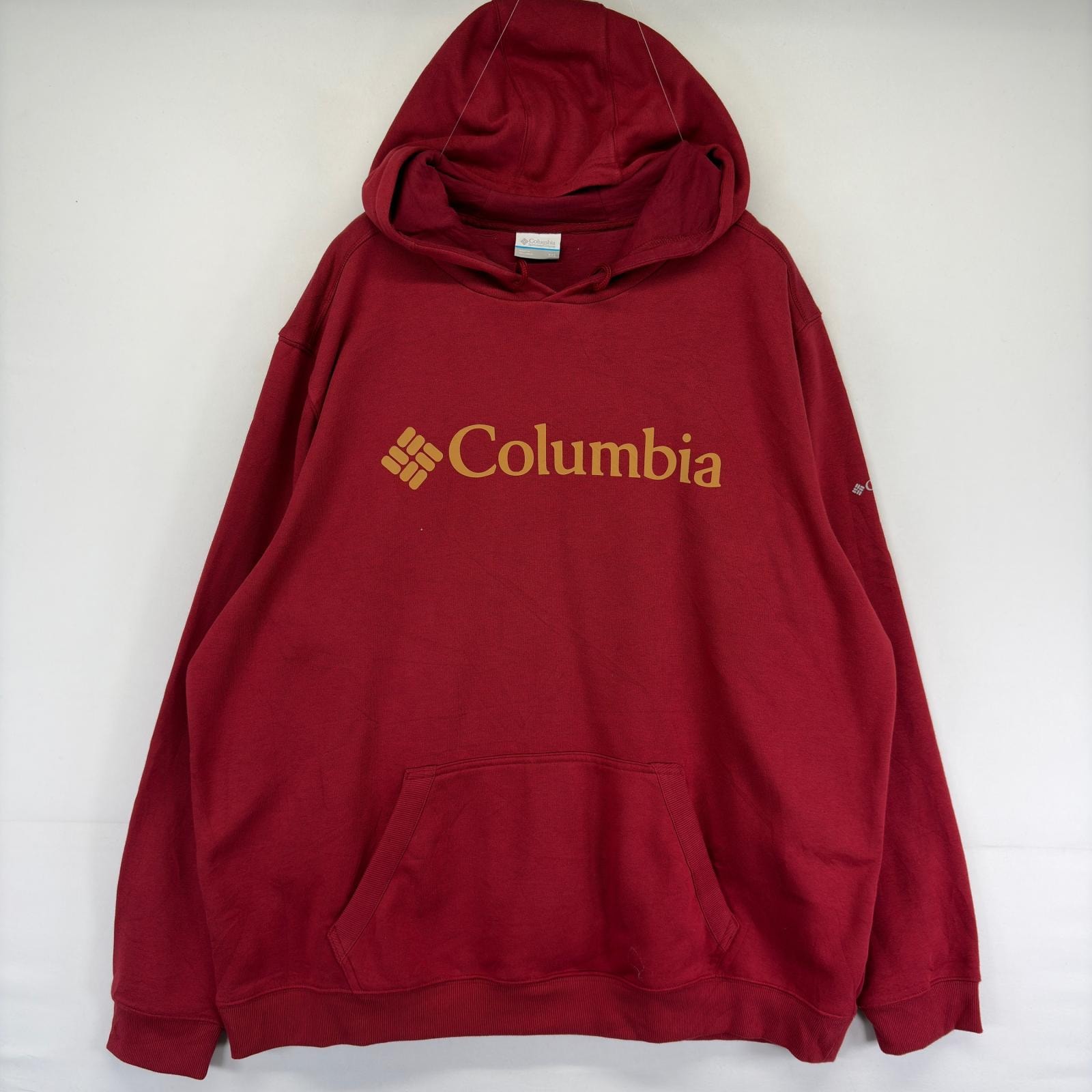 古着 デッドストック コロンビア Columbia スウェット パーカー デッドストック 大きいサイズ プルオーバー ロゴ 2XL  レッド系 メンズ