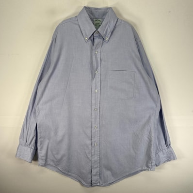 古着 ブルックスブラザーズ Brooks Brothers 長袖シャツ ボタンダウン 胸ポケット USA製 M ブルー系 無地 メンズ