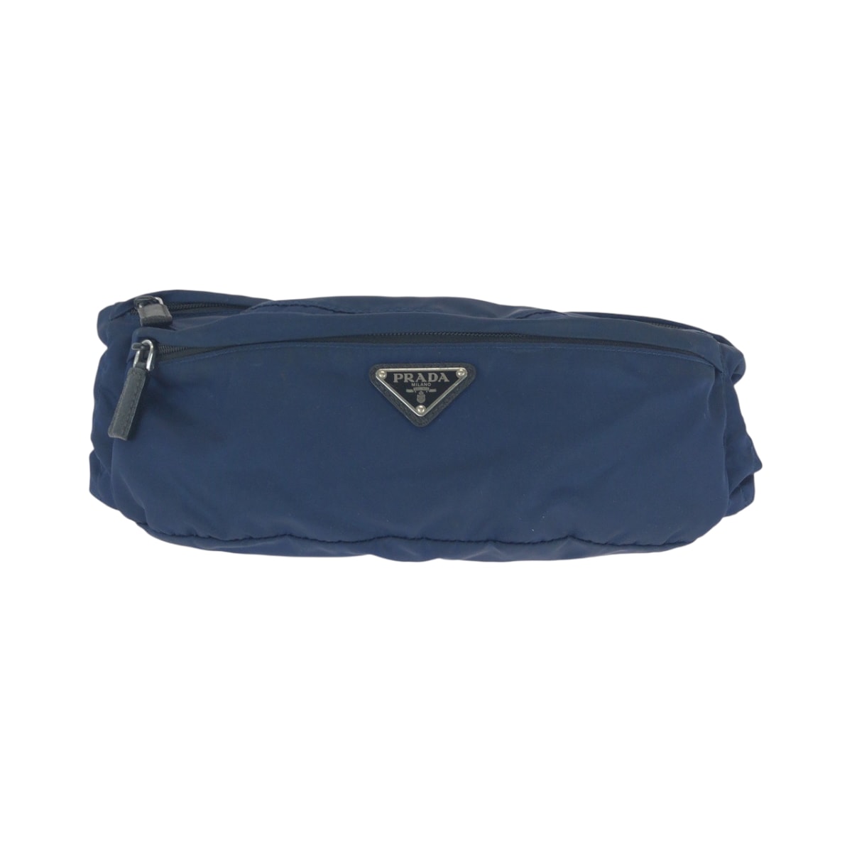 PRADA プラダ テスート 三角ロゴプレート ネイビー ブラック シルバー金具 ナイロン ウエストバッグ バムバッグ 407945 【中古】