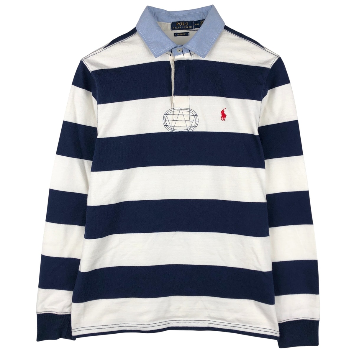 古着 ラルフローレン Ralph Lauren POLO RALPH LAUREN CUSTOM FIT ボーダー柄 長袖 ラガーシャツ メンズM相当/eaa604050