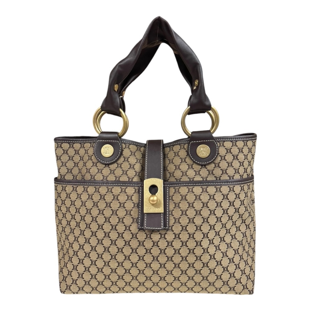 セリーヌ マカダム ハンドバッグ キャンバス ブラウン レディース CELINE 中古