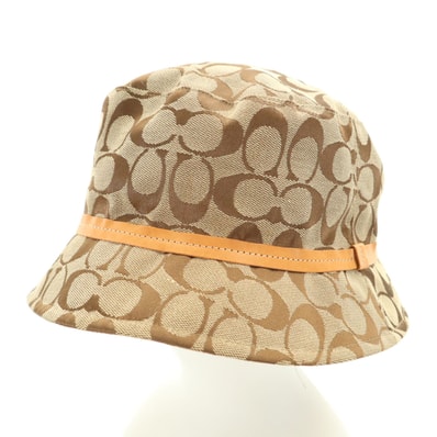 美品 COACH コーチ シグネチャー バケット ハット M/L ベージュ 帽子