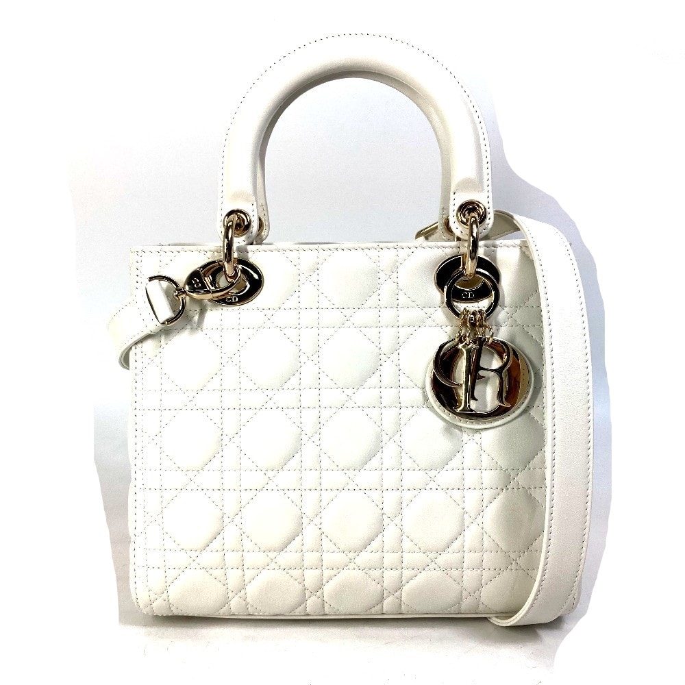 ディオール Dior レディディオール カナージュ M0565ONGE_M030 LADY DIOR ミディアム 2WAY ショルダーバッグ 斜め掛け ハンドバッグ ラムスキン ホワイト 未使用