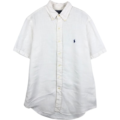 古着 ラルフローレン Ralph Lauren POLO by Ralph Lauren CUSTOM FIT 半袖 リネン ボタンダウンシャツ メンズM相当/eaa641277