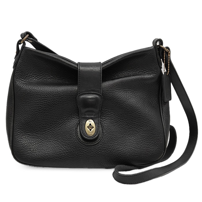 SALE【美品】COACH コーチ ヴィンテージ ターンロックショルダーバッグ オールドコーチ 1980's グレインレザー シグネチャー ロゴ レザータグ 鞄 レディース ブラック 黒
