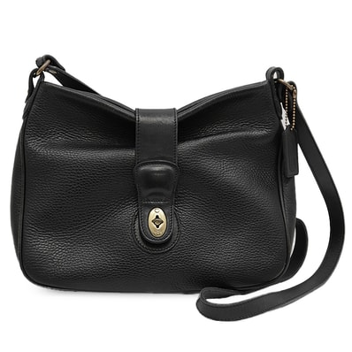 SALE【美品】COACH コーチ ヴィンテージ ターンロックショルダーバッグ オールドコーチ 1980's グレインレザー シグネチャー ロゴ レザータグ 鞄 レディース ブラック 黒