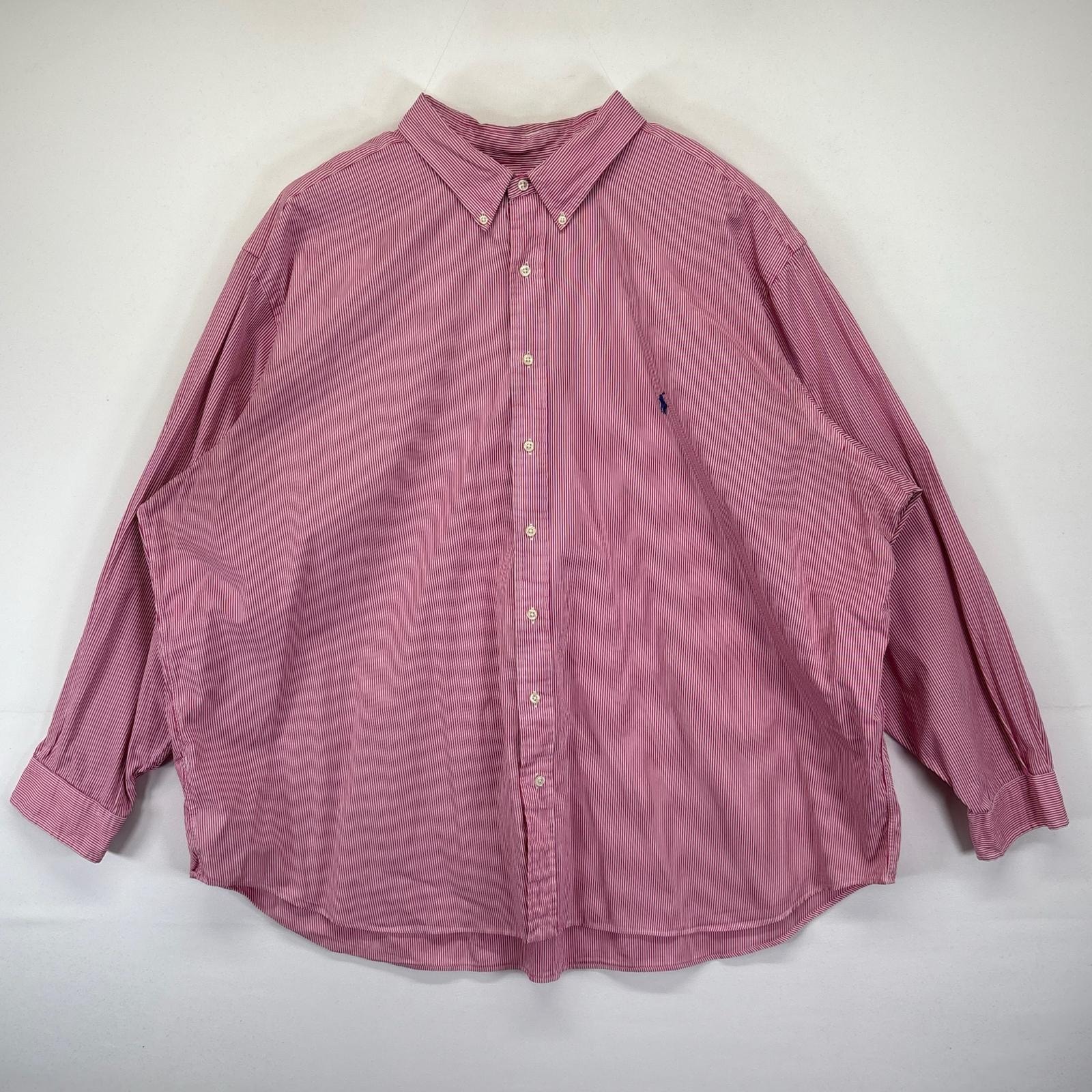 古着 ラルフローレン RALPH LAUREN 長袖シャツ 大きいサイズ ストライプ柄 ワンポイントロゴ刺繍 4XB ホワイト メンズ
