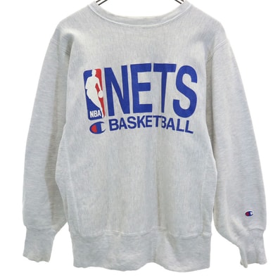 Champion チャンピオン 90s USA製 刺繍タグ NBA NBA ネッツ 長袖 リバースウィーブ スウェット トレーナー M グレー NETS 裏起毛