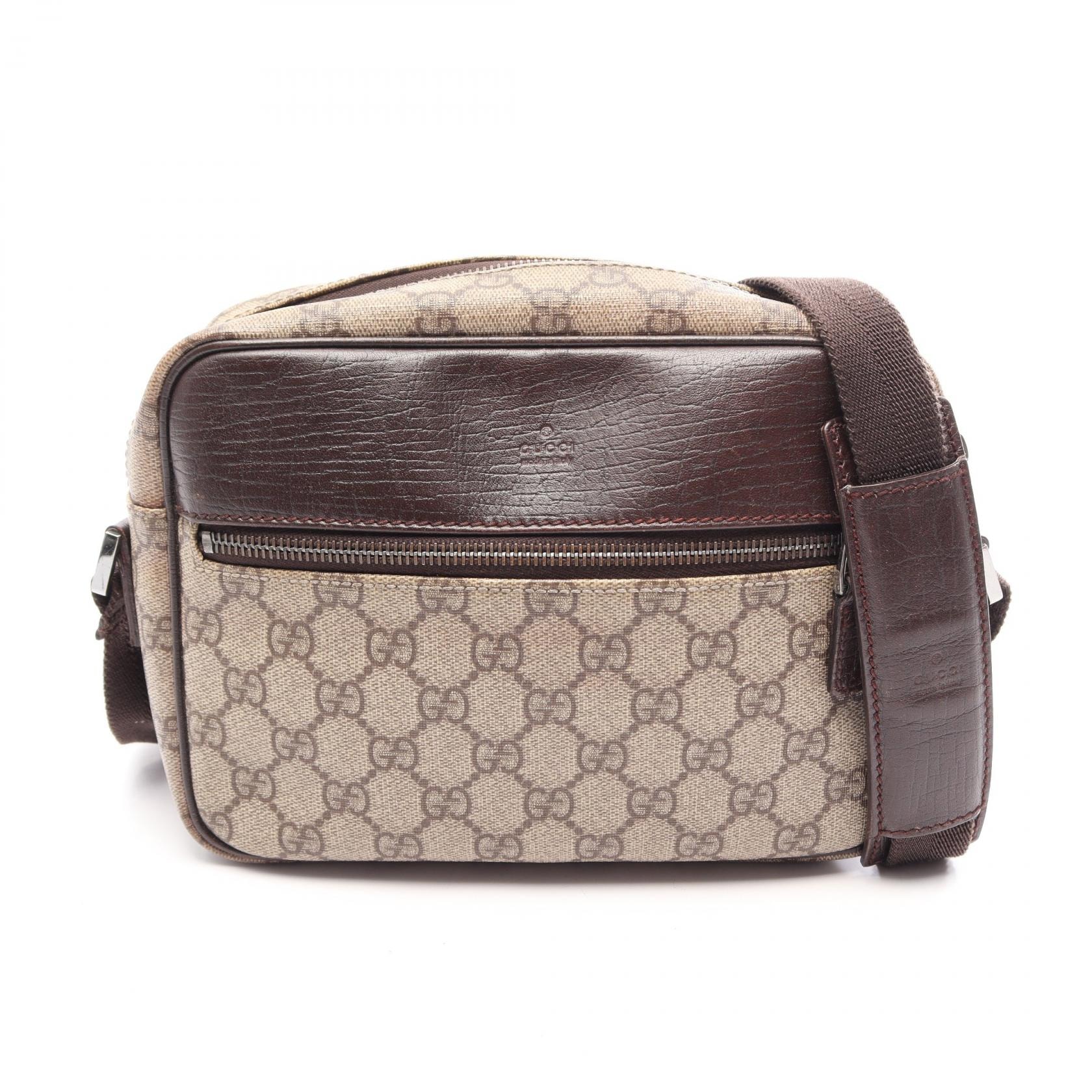 グッチ GUCCI GGプラス ショルダーバッグ バッグ PVCコーティングキャンバス レザー レディース ベージュ系 / ブラウン系 114291 【中古】