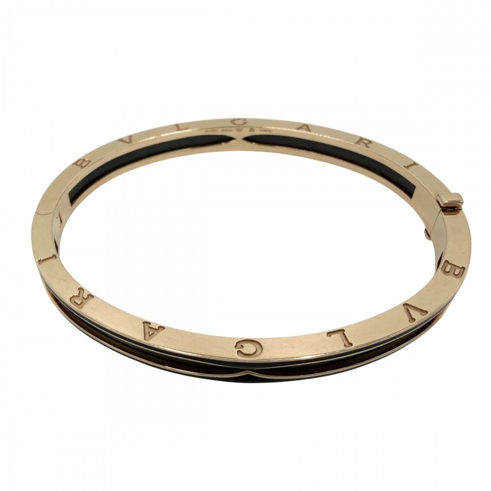 BVLGARI ブルガリ ブレスレット ビーゼロワン ジュエリー アクセサリー B-zero 1 オープン バングル Mサイズ Au750 18金PG K18ピンクゴールド セラミック ゴールド ブラック 黒 レディース 約28.7g【中古品】
