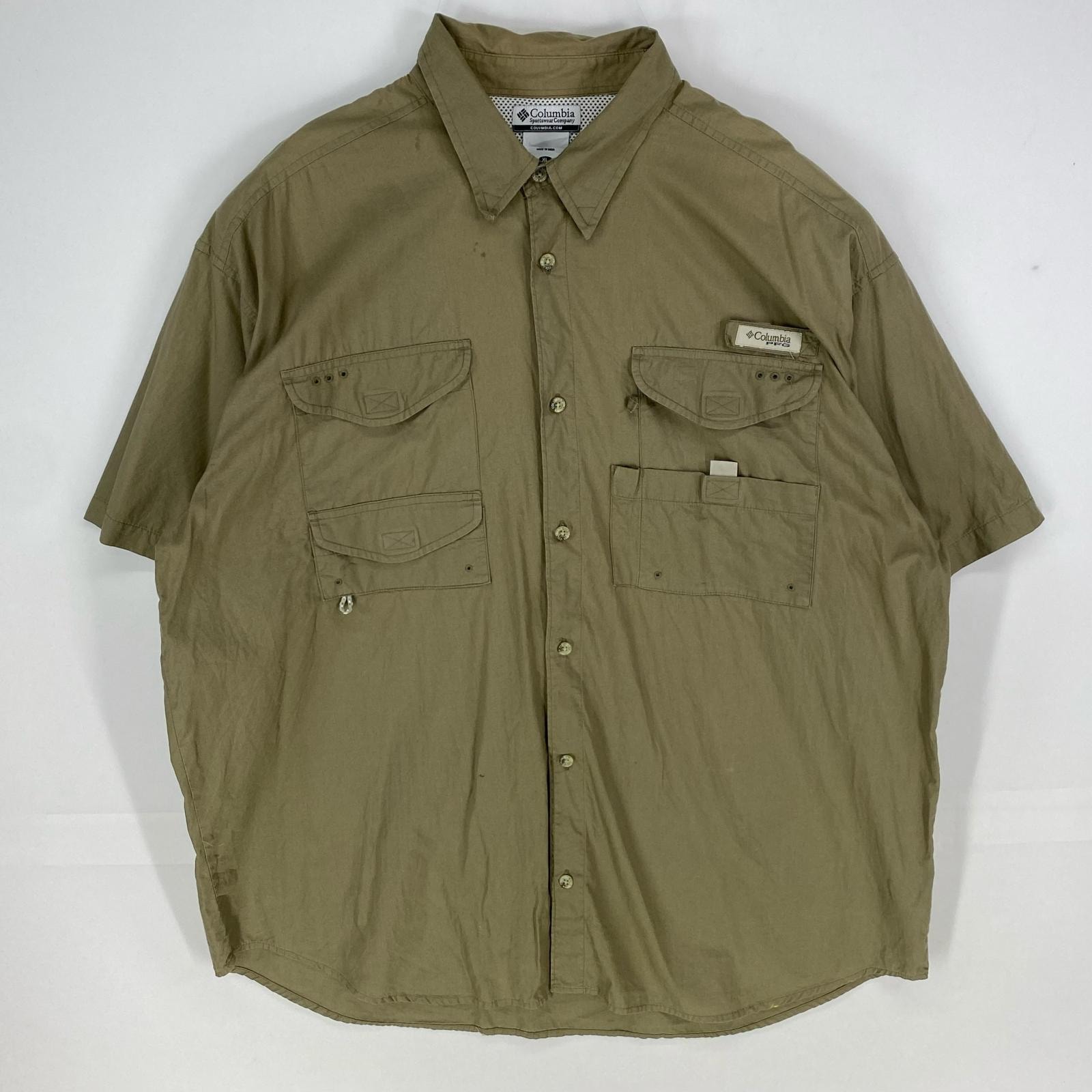古着 コロンビア Columbia 半袖シャツ ボタンダウン PFG アウトドア フィッシング ショートスリーブ XL  ベージュ系 メンズ