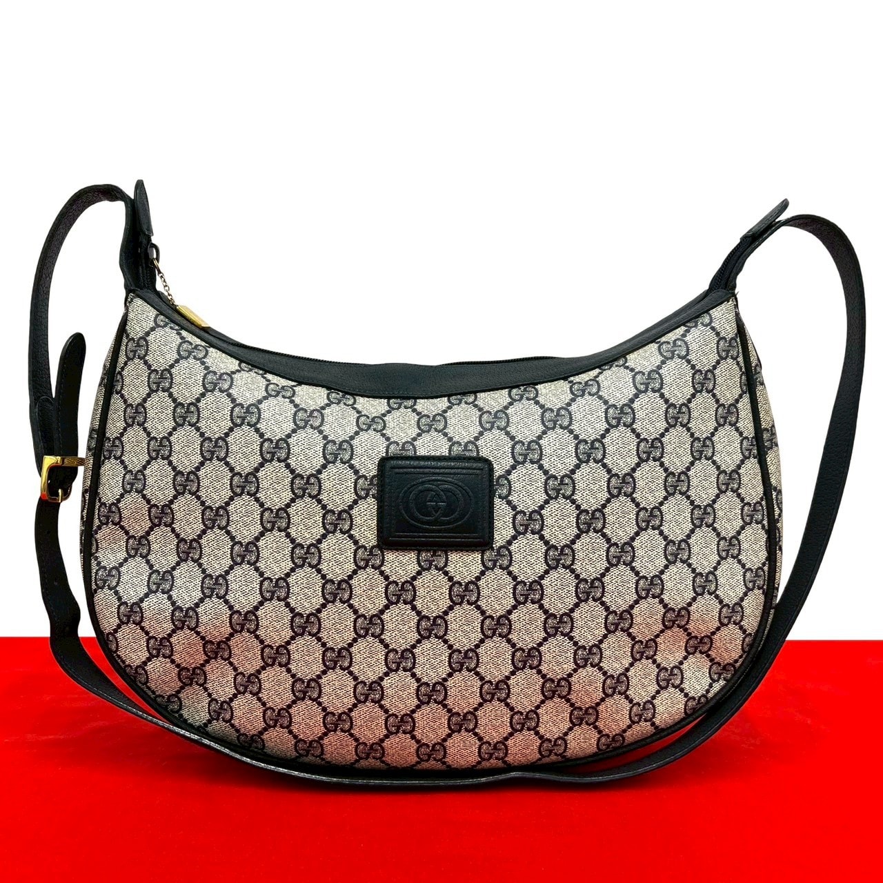 GUCCI グッチ GG ロゴ レザー PVC ショルダーバッグ ネイビー
61556