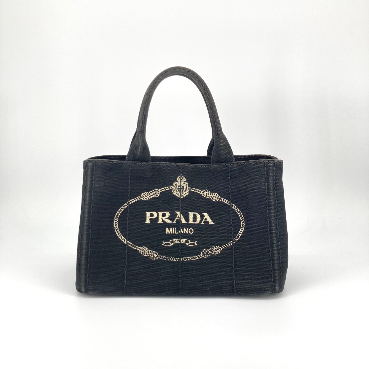 PRADA Canapa Fablic Handbag "Black/Off White"