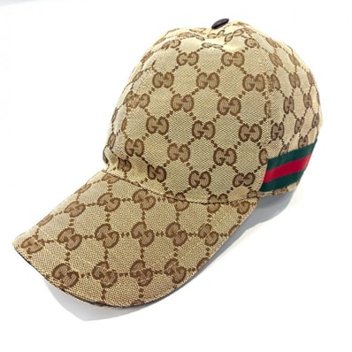 グッチ GUCCI GGキャンバス ウェブ ストライプ ベースボールキャップ 200035 ブラウン #M/58 【鑑定済み】正規品
