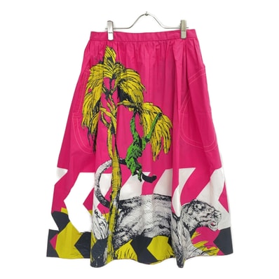 クリスチャンディオール 221J96A3683 ピンク コットン アニマルプリント フレアロングスカート 46